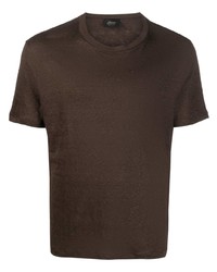 T-shirt girocollo marrone scuro di Brioni