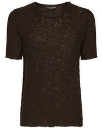 T-shirt girocollo marrone scuro di Dolce & Gabbana