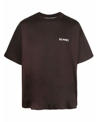 T-shirt girocollo marrone scuro di Sunnei
