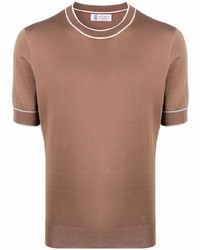 T-shirt girocollo marrone di Brunello Cucinelli
