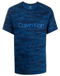 T-shirt girocollo mimetica blu scuro di Calvin Klein