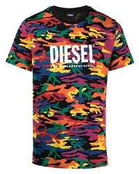 T-shirt girocollo mimetica multicolore di Diesel