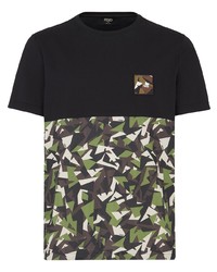 T-shirt girocollo mimetica nera di Fendi