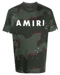 T-shirt girocollo mimetica verde scuro di Amiri
