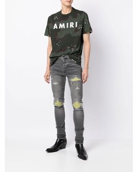 T-shirt girocollo mimetica verde scuro di Amiri