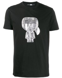 T-shirt girocollo nera e argento