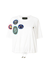 T-shirt girocollo patchwork bianca