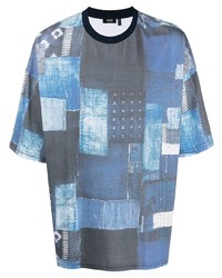 T-shirt girocollo patchwork blu scuro di FIVE CM