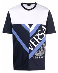 T-shirt girocollo patchwork blu scuro di Versace