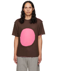 T-shirt girocollo patchwork marrone scuro