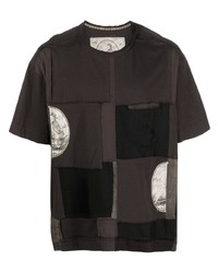 T-shirt girocollo patchwork marrone scuro di Ziggy Chen