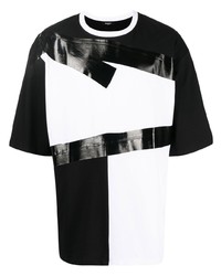 T-shirt girocollo patchwork nera e bianca di Balmain