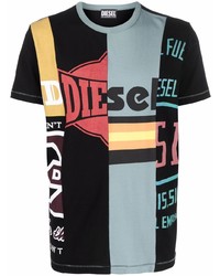T-shirt girocollo patchwork nera di Diesel
