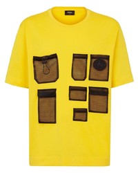 T-shirt girocollo patchwork senape di Fendi