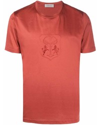 T-shirt girocollo ricamata arancione di Corneliani