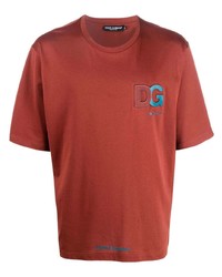 T-shirt girocollo ricamata arancione di Dolce & Gabbana