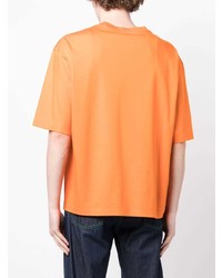 T-shirt girocollo ricamata arancione di Lanvin