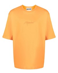 T-shirt girocollo ricamata arancione di Moschino