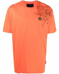 T-shirt girocollo ricamata arancione di Philipp Plein