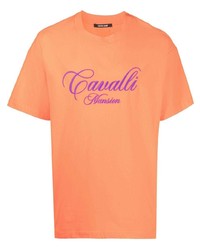 T-shirt girocollo ricamata arancione di Roberto Cavalli