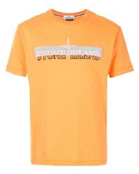 T-shirt girocollo ricamata arancione di Stone Island