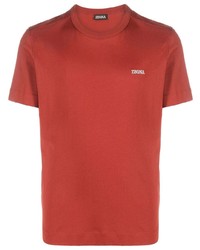 T-shirt girocollo ricamata arancione di Zegna