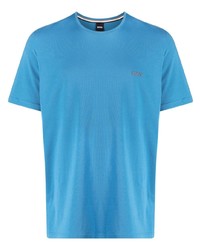 T-shirt girocollo ricamata azzurra di BOSS