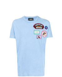 T-shirt girocollo ricamata azzurra di DSQUARED2