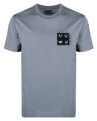 T-shirt girocollo ricamata azzurra di Emporio Armani