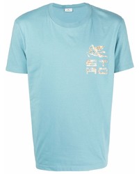 T-shirt girocollo ricamata azzurra di Etro