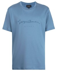 T-shirt girocollo ricamata azzurra di Giorgio Armani
