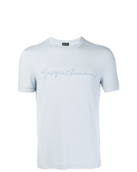 T-shirt girocollo ricamata azzurra di Giorgio Armani