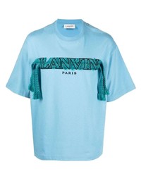 T-shirt girocollo ricamata azzurra di Lanvin
