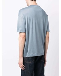 T-shirt girocollo ricamata azzurra di Emporio Armani