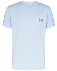 T-shirt girocollo ricamata azzurra di MAISON KITSUNÉ