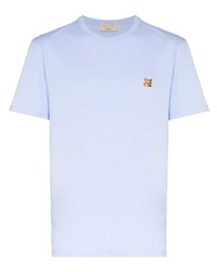 T-shirt girocollo ricamata azzurra di MAISON KITSUNÉ