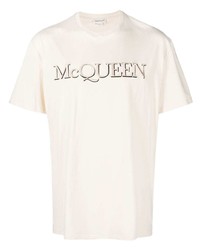 T-shirt girocollo ricamata beige di Alexander McQueen