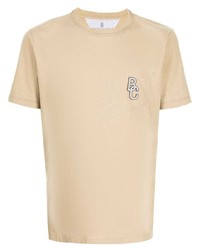 T-shirt girocollo ricamata beige di Brunello Cucinelli