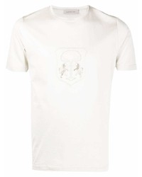 T-shirt girocollo ricamata beige di Corneliani
