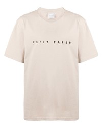 T-shirt girocollo ricamata beige di Daily Paper
