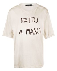 T-shirt girocollo ricamata beige di Dolce & Gabbana