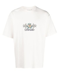 T-shirt girocollo ricamata beige di Drôle De Monsieur