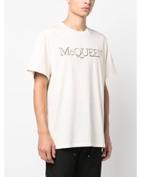 T-shirt girocollo ricamata beige di Alexander McQueen