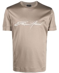 T-shirt girocollo ricamata beige di Emporio Armani