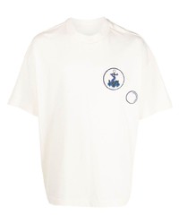 T-shirt girocollo ricamata beige di Emporio Armani