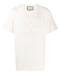 T-shirt girocollo ricamata beige di Gucci