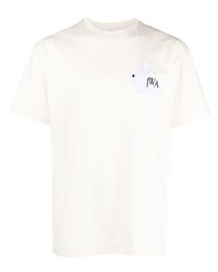 T-shirt girocollo ricamata beige di JW Anderson