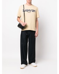 T-shirt girocollo ricamata beige di Lanvin