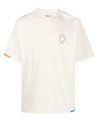 T-shirt girocollo ricamata beige di Marcelo Burlon County of Milan