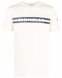 T-shirt girocollo ricamata beige di Moncler